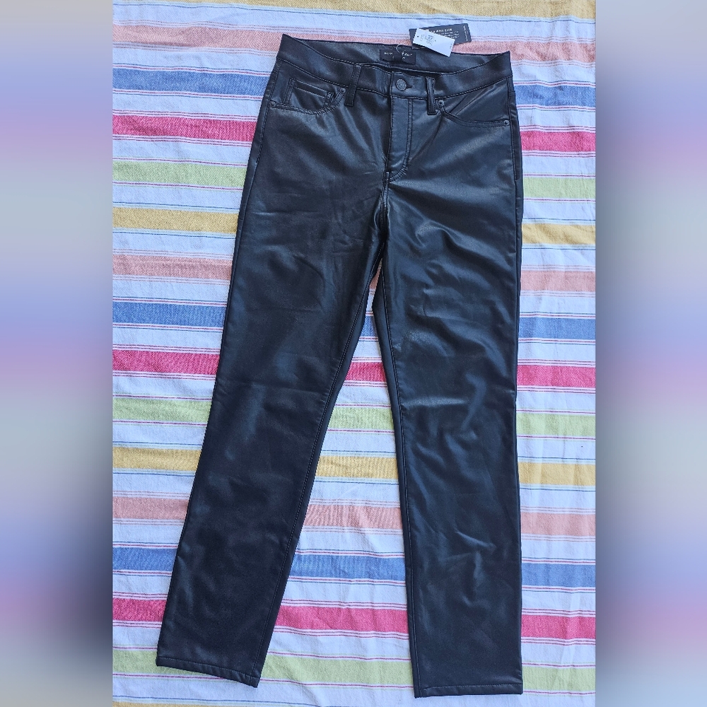 Banana Republic High Rise Slim Black Faux Leather Trousers